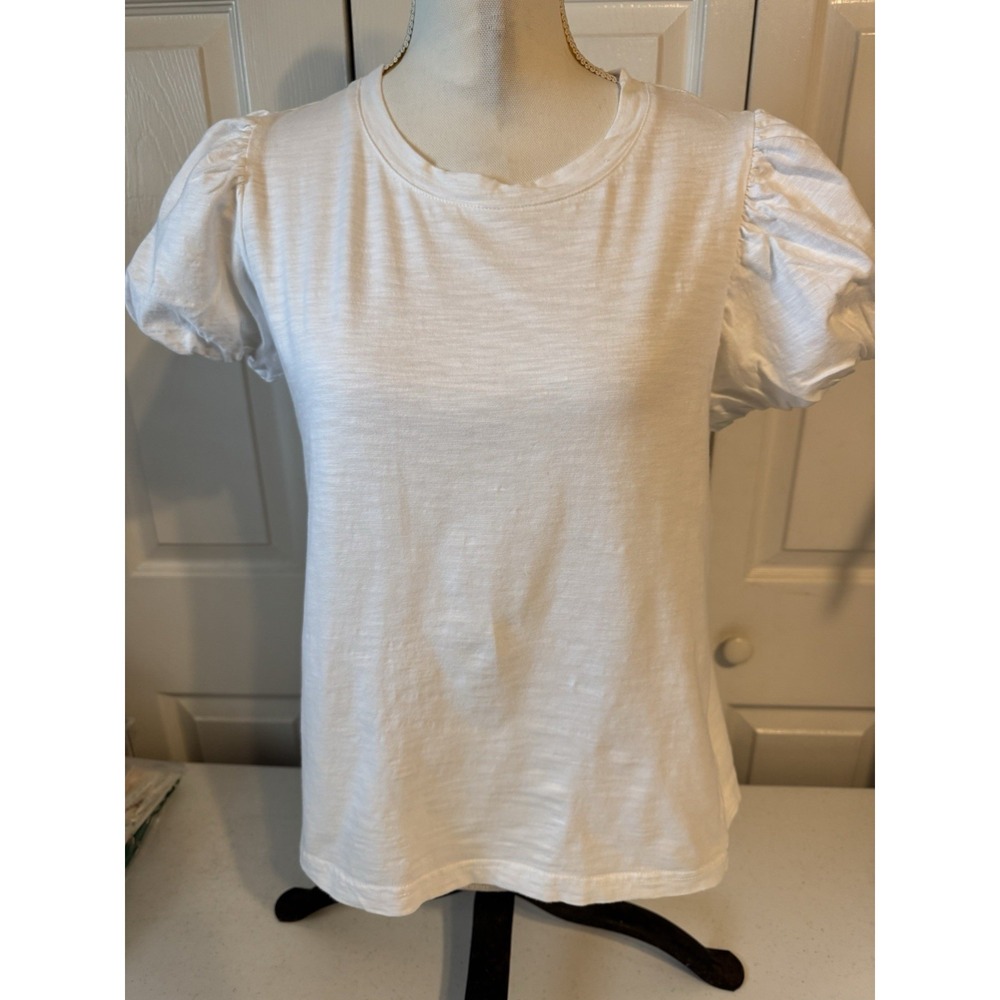 Women's Jane + Delancey White Cotton Puff Sleeve Top Small White